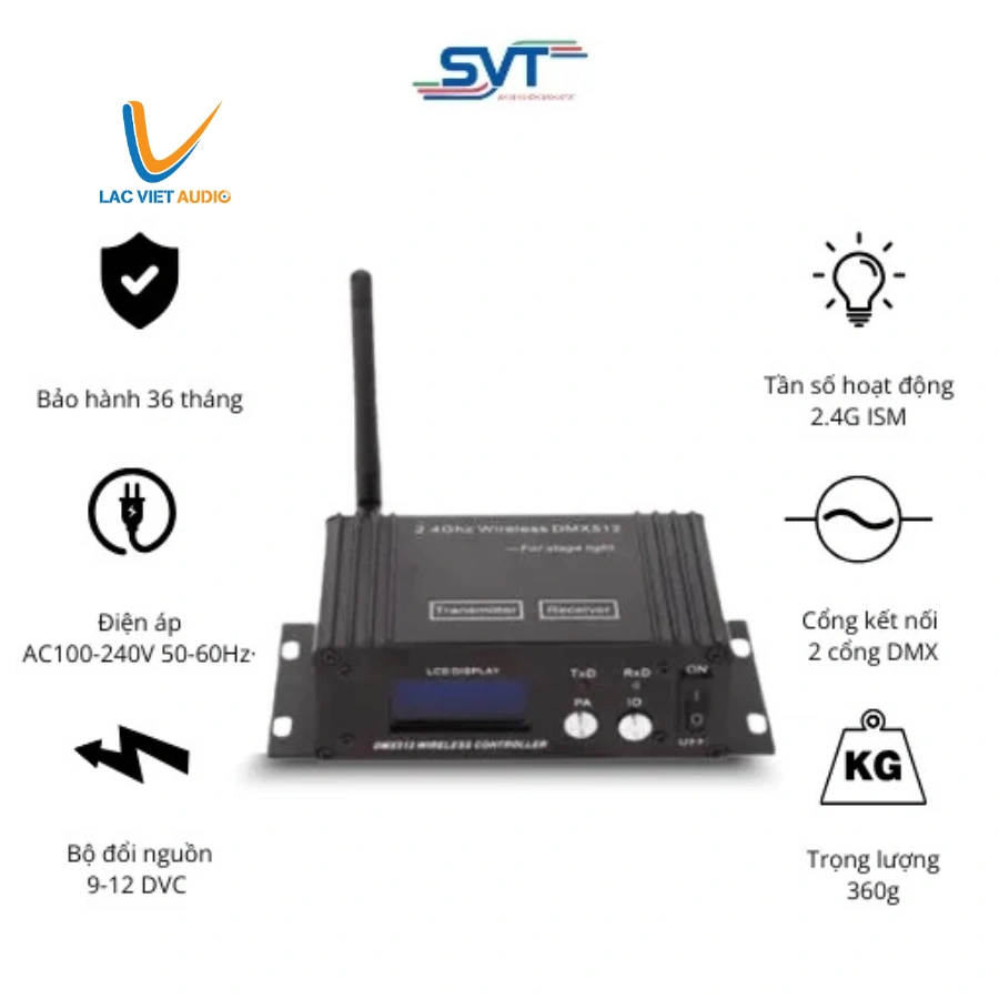 Bộ Thu Phát Tín Hiệu DMX Không Dây WIRELESS DMX 512 - Lạc Việt Audio 1 Bộ Thu Phát Tín Hiệu DMX Không Dây WIRELESS DMX 512