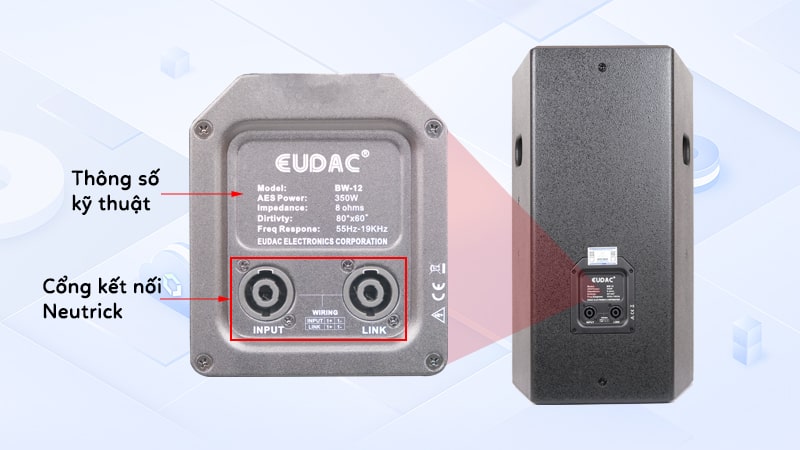 LOA SÂN KHẤU EUDAC BW-12 2 Cac cong ket noi EUDAC AUDIO BW 12 dat o phia sau loa 2