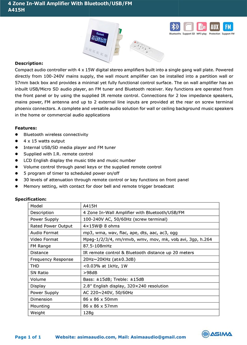 Catalog của sản phẩm amply Asima A415H